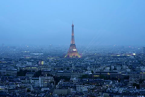Lasers are displayed at the Eiffel Tower in Paris